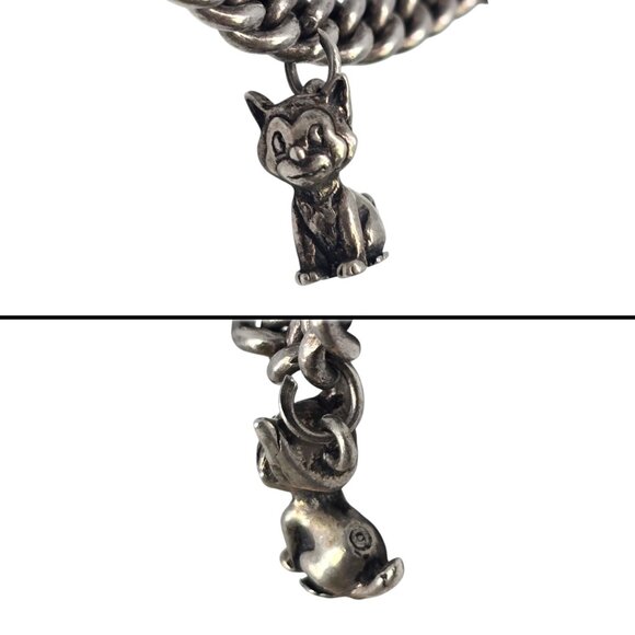 Silver Disney Charm Bracelet Jimney Cricket Skunk Donald Duck Figaro Cat #22550 - Picture 4 of 9